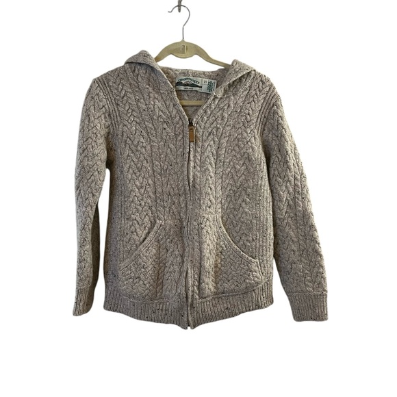 Aran Crafts Sweaters - ARAN CRAFTS 100% merino wool Irish fisherman style zip hoodie, beige / black, S
